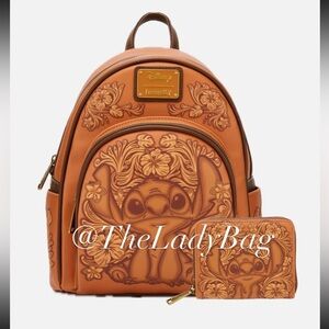 Loungefly  NWT Disney Lilo & Stitch
Tonal Stitch Carving Mini Backpack w/wallet